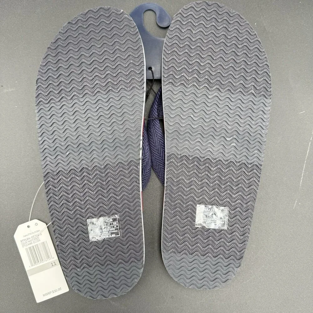 Nautica Mens Eccen Flip Flops Size 11 Navy Blue Red‎ White Striped Sandals